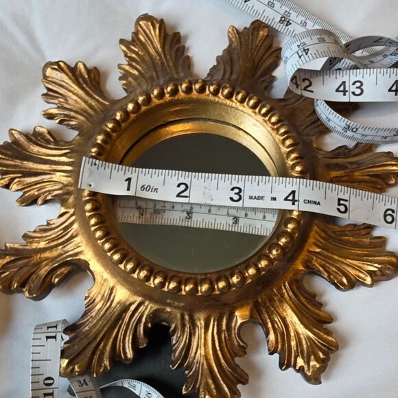 Metal Sunburst Mirror Gold-toned Decorative Picture Frame Standing Hanging - Picture 10 of 11
